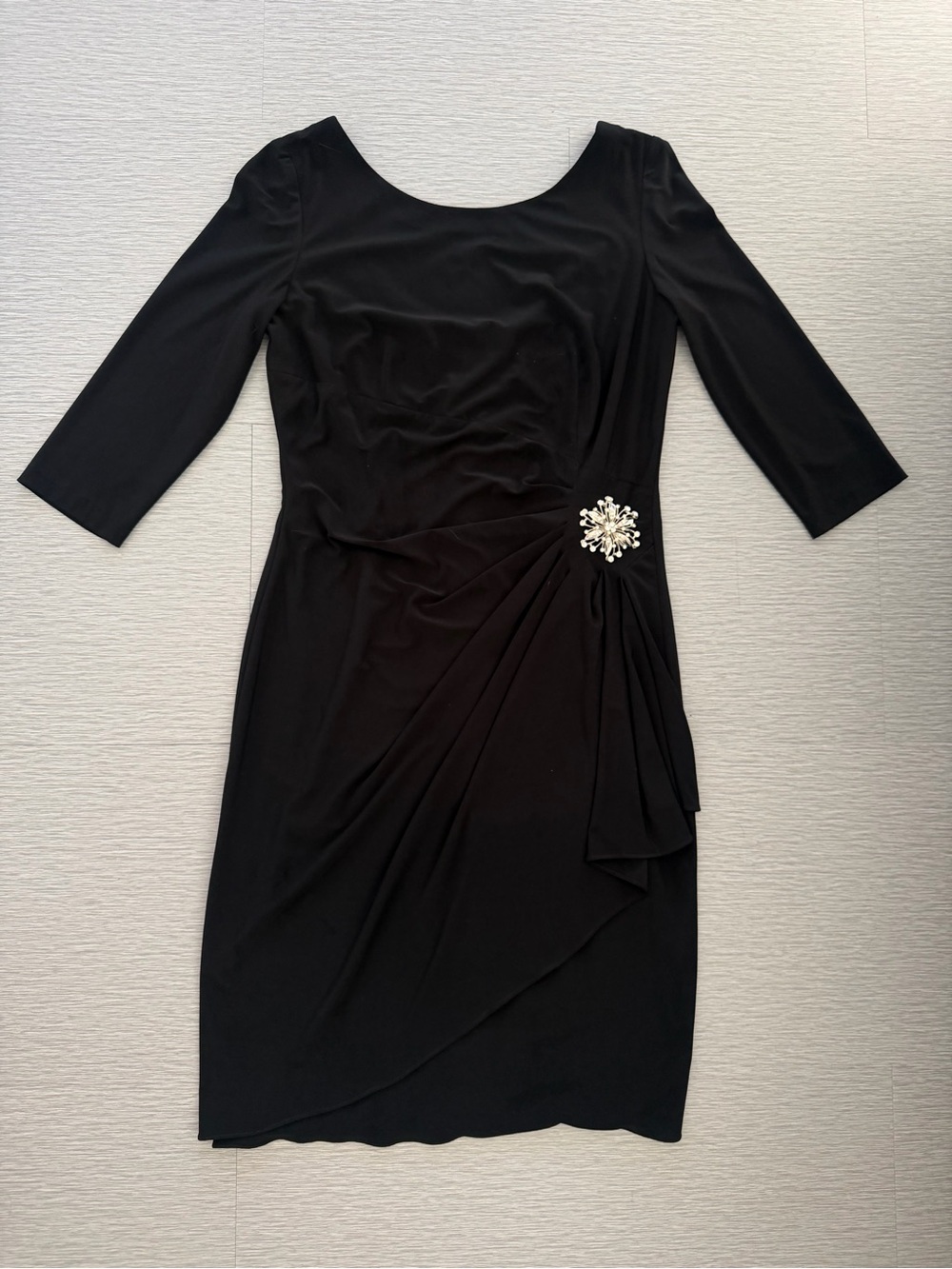 Alex Evenings Black Midi Dress with Rhinestone Brooch - Picture 7 of 7